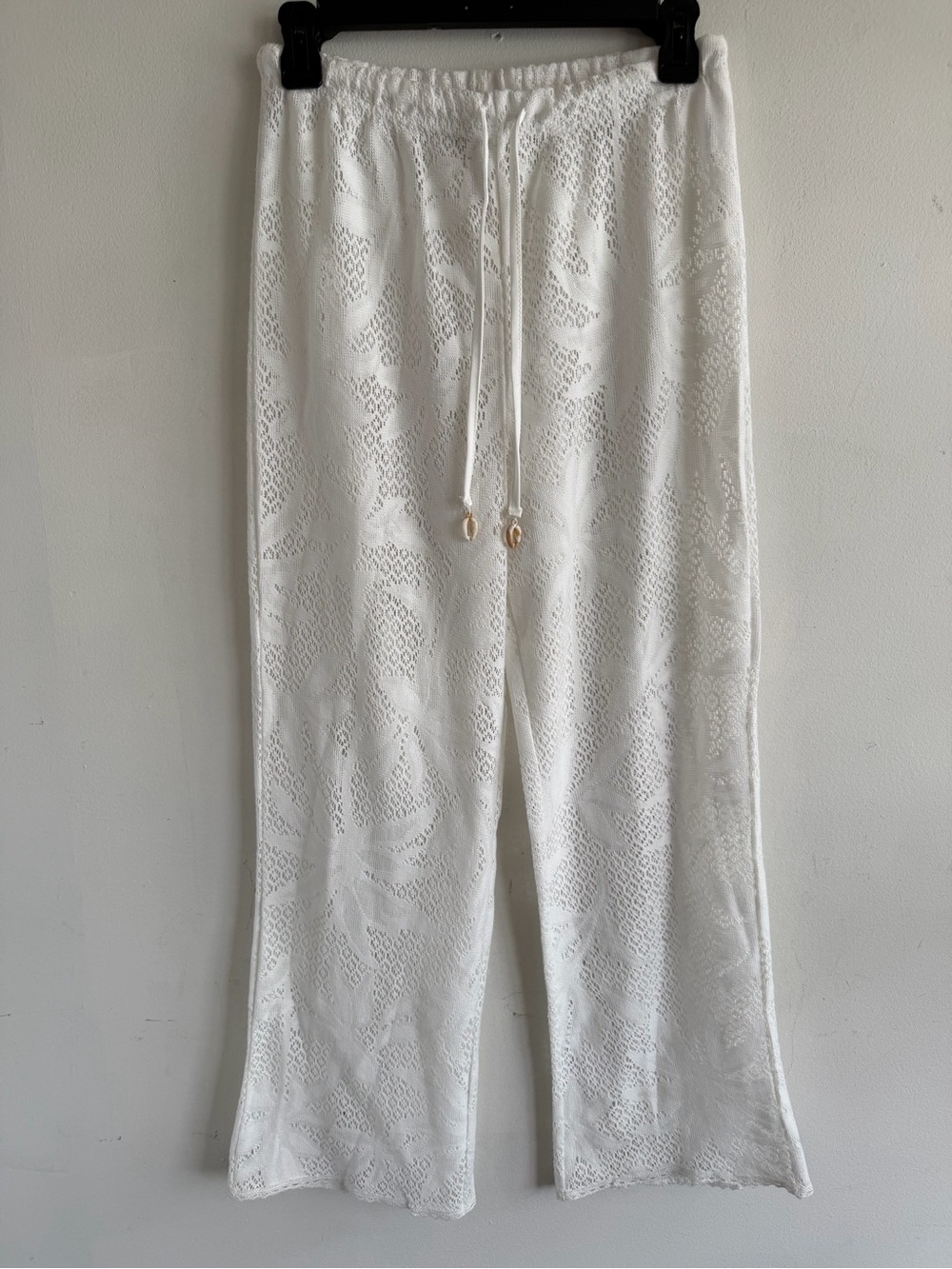 blue island White Crochet Wide-Leg Drawstring Pants